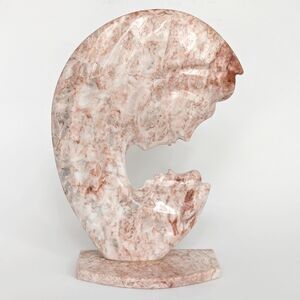 Vintage Carved Pink Marble Stone Mother & Child Statuette Boho Home Decor